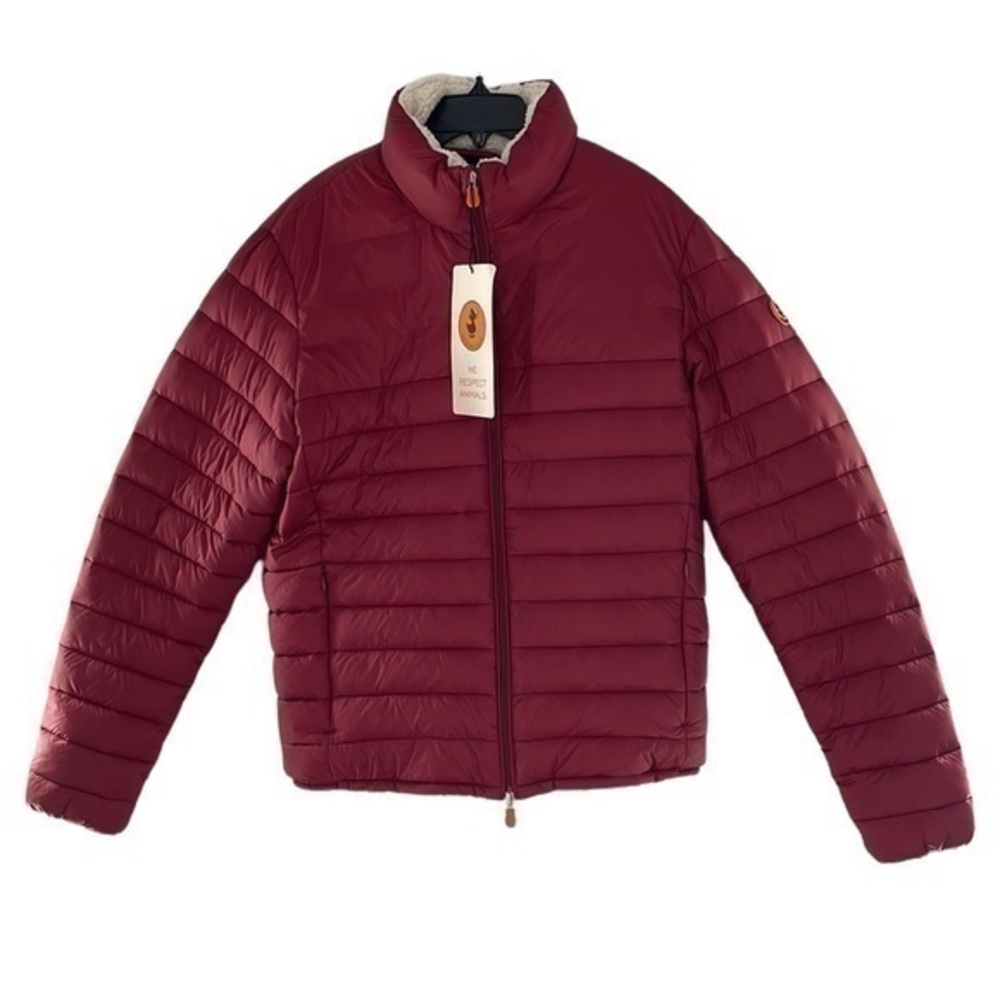 SAVE THE DUCK mens red sherpa fleece lined giga puffer jacket